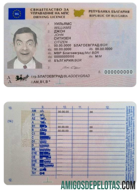 Carta de condução da Bulgária (2010 – presente) exemplo